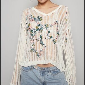 P7445– POL Sheer Sweater Floral Star Patch